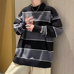 条纹撞色毛衣男秋冬季新款宽松休闲针织衫线衣外套M5641/P50图片