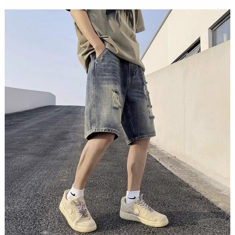 美式休闲复古乞丐破洞牛仔短裤男宽松潮流痞帅五分裤JM8811-P36,男装牛仔裤,星座1008