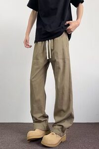 日系复古大口袋休闲裤男夏季cleanfit宽松百搭水洗抽绳直图片