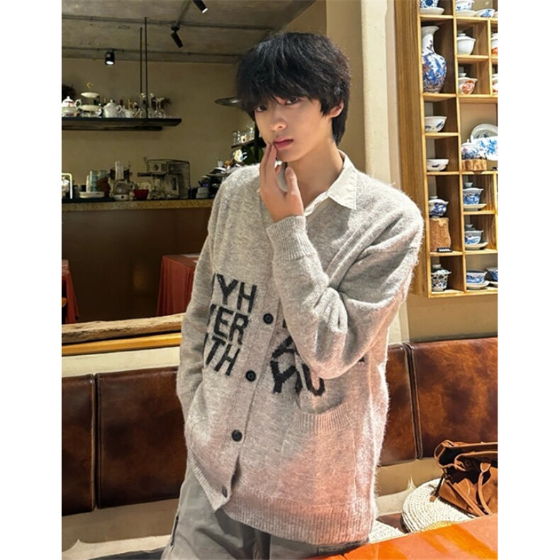 字母提花V领开衫毛衣男女秋季软糯慵懒风针织衫美式外套潮MRS306,男装针织衫/毛衣,星座1116A（原606A-3）