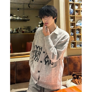 字母提花V领开衫毛衣男女秋季软糯慵懒风针织衫美式外套潮 MRS306图片