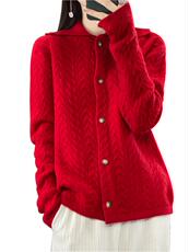 羊毛针织开衫女秋冬新款纯色绞花宽松加厚翻领外套毛衣，女装羊毛衫，蒙莲贝斯