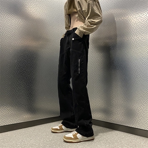 美式高街vibe风直筒长裤欧美痞帅男hiphop复古水洗牛仔裤图片