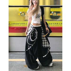 嘻哈街舞叠穿可拆卸阔腿裤男女宽松垂感休闲拖地长裤KB3077,男宝豆豆鞋怎么搭配图片
