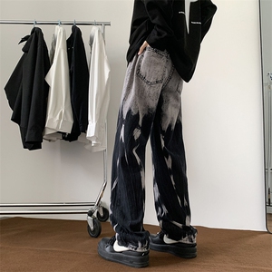 高街oversize设计感阔腿裤美式复古渐变色扎染牛仔裤男 K7612-P42图片