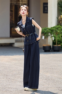 牛仔套装女2025夏季新款韩系高级松弛感休闲酷辣拽姐无袖衬衫穿搭图片