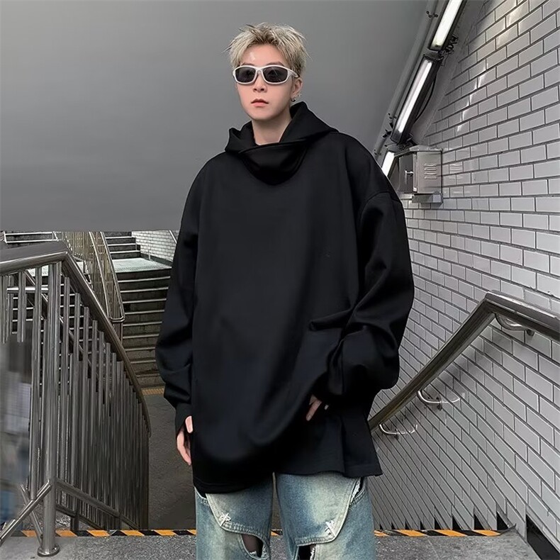 设计感高领连帽加绒卫衣男纯色宽松百搭休闲上衣潮外套RG109-p46,男装卫衣,星座1008