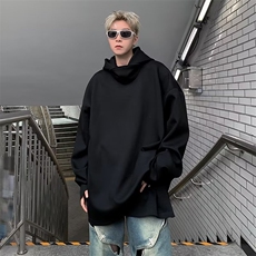 设计感高领连帽加绒卫衣男纯色宽松百搭休闲上衣潮外套RG109-p46，男装卫衣，星座1008