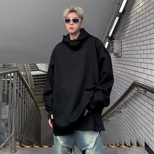 设计感高领连帽加绒卫衣男纯色宽松百搭休闲上衣潮外套RG109-p46图片