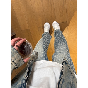 现货 欧美hiphop炸街提花满印牛仔裤男 K5826-P50图片