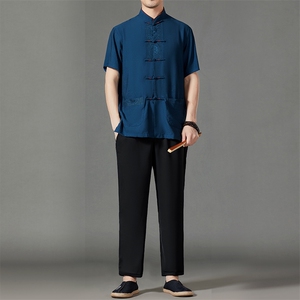 2026夏季薄款高端风冰丝短袖衬衫套装唐装汉服 HL23811-P120图片