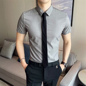 2022夏季青年短袖衬衫男修身衬衣纯色商务男士青年寸衣CSC903图片
