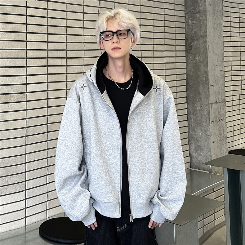 绣花重磅刺绣卫衣男女情侣连帽衫春秋美式外套JK603-P78,女装短外套,电商C307