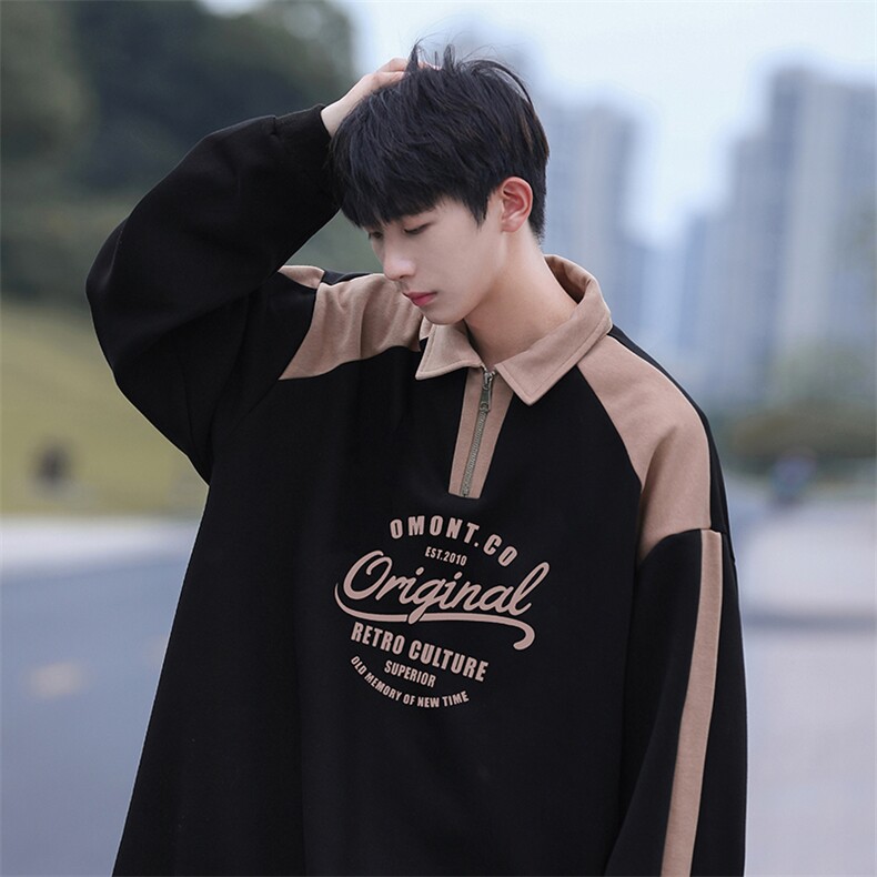 高品质！23秋季美式拼色翻领POLO衫休闲宽松卫衣PW2339-P50控78,男装卫衣,电商B370