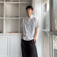 得物抖音品质二开老钱风亚麻冰丝纹短袖衬衫男女休闲美式潮牌衬衣，男装T恤，电商A486