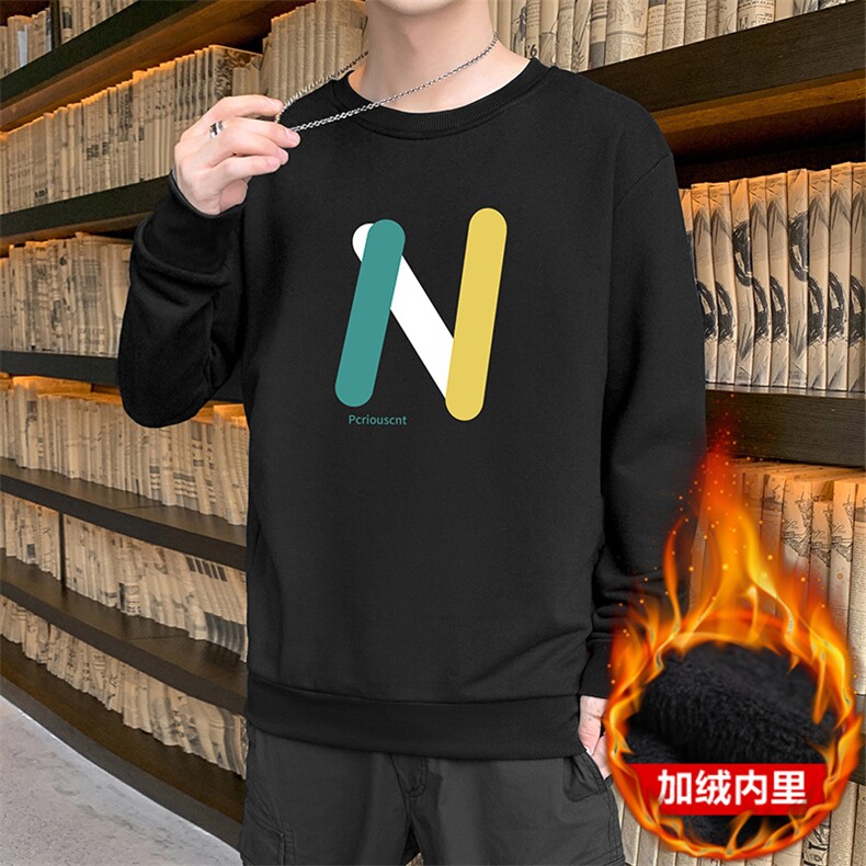 现货热销2026秋冬新款潮流休闲男士大码字母印花加绒卫衣打底,男装T恤,星座1816-2（原1210–2）