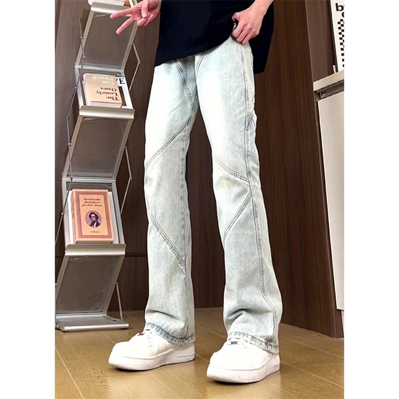 美式街头做旧抽绳松紧腰牛仔裤男女潮牌宽松直筒裤子K505批60控78,男装牛仔裤,星座218-5