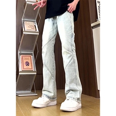 美式街头做旧抽绳松紧腰牛仔裤男女潮牌宽松直筒裤子K505批60控78，男装牛仔裤，星座218-5