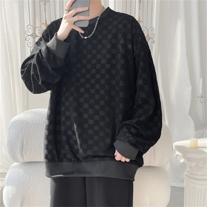 S5020/特P32春装新款棋盘格套头卫衣男潮宽松百搭长袖T恤外套图片