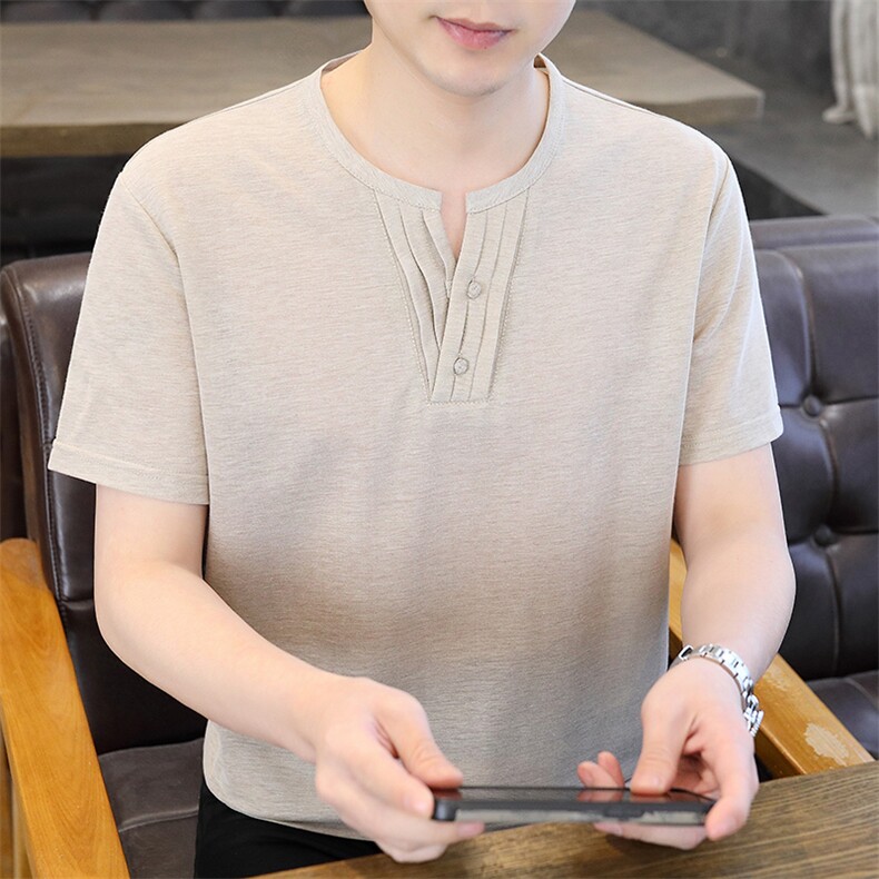 2025夏季棉麻透气清凉男士风盘扣短袖休闲T恤上衣 XF9801-P50图片