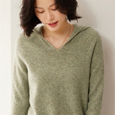 秋冬新款一线成衣100羊毛衫女连帽点子纱帽衫套头毛衣针织打底衫，女装羊毛衫，昭美羊绒