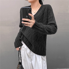 2025百搭时尚简约v领扭花简约百搭时尚，女装羊绒衫，国旺羊绒