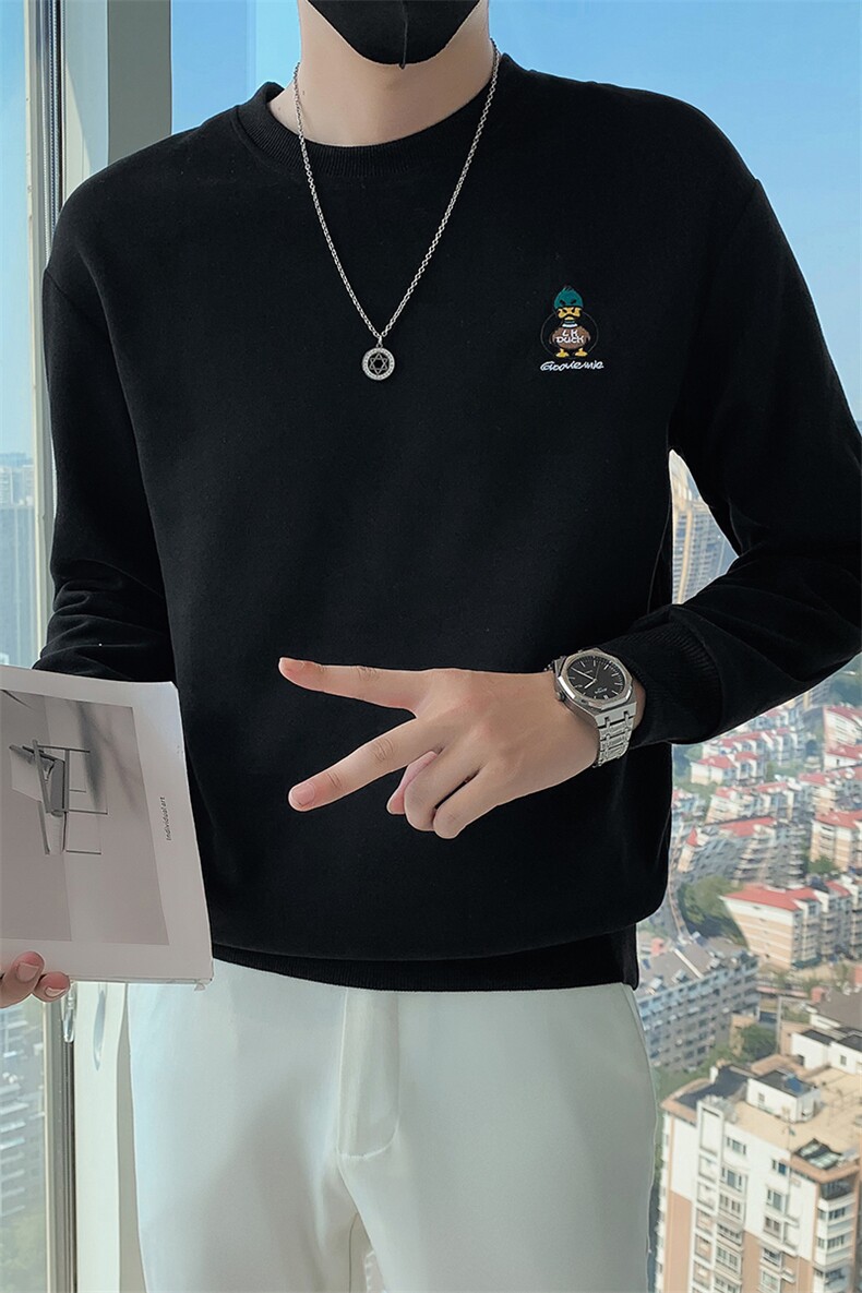 社会小伙卫衣男2025秋季新款潮牌刺绣长袖打底衫A313-1-78011-P50,男装T恤,电商A313-1
