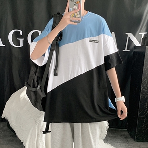 拼色短袖t恤男潮休闲上衣oversize半袖港风宽松青年 T447-P22图片