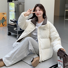 韩版简约加厚立领羽绒服女2025年冬季新款显瘦保暖短款白鸭绒外套，女装羽绒服，2C309