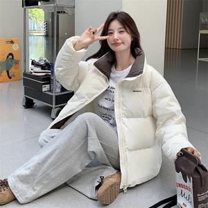 韩版简约加厚立领羽绒服女2025年冬季新款显瘦保暖短款白鸭绒外套图片