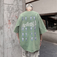 B239-1066-P38美式复古水洗做旧小人印花重磅落肩袖短袖T恤，男装T恤，星座514-2(原B239)