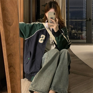 美棒球服少女春秋2025新款初高中生宽松休闲拼色夹克外套C795-P90图片