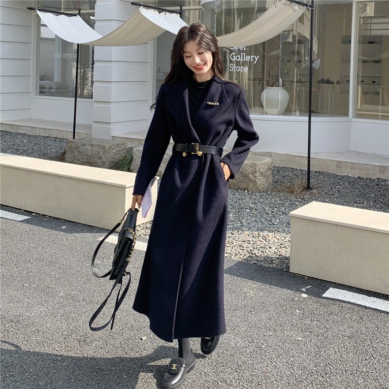 高级感藏青色毛呢外套女2025秋冬季新款韩版加厚显瘦气质呢子大衣图片