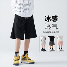 抖音品质夏季新款潮流双褶冰丝宽松五分裤B315-K24139-特p23控48，男装牛仔裤，电商B315