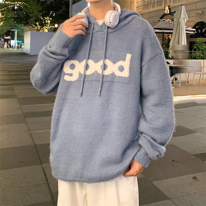 新款日系风连帽针织衫秋冬季慵懒风外穿针织衫卫衣,男装针织衫/毛衣,星座410-7