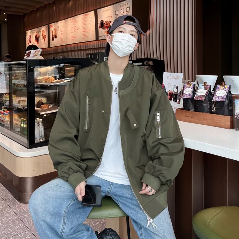 秋季新款宽松百搭设计感棒球服外套飞行夹克美式高街潮JH02-P67图片