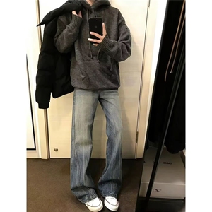 美式水洗阔腿牛仔裤男痞帅潮牌宽松子高街直筒拖地长裤LA5555-P45图片