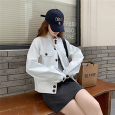 甜酷风白色立领皮衣外套女2025秋季新款韩系爆款休闲小个子短夹克，女装短外套，浙宝208