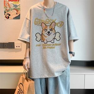已注册/夏季内景宽松短袖T恤男潮柯基印花百搭打底衫DT00595/P25图片
