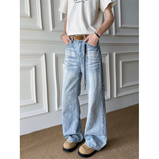 牛仔裤美式复古男宽松弛感直筒长裤脚微喇N5533-P50，男装牛仔裤，星座308B-2