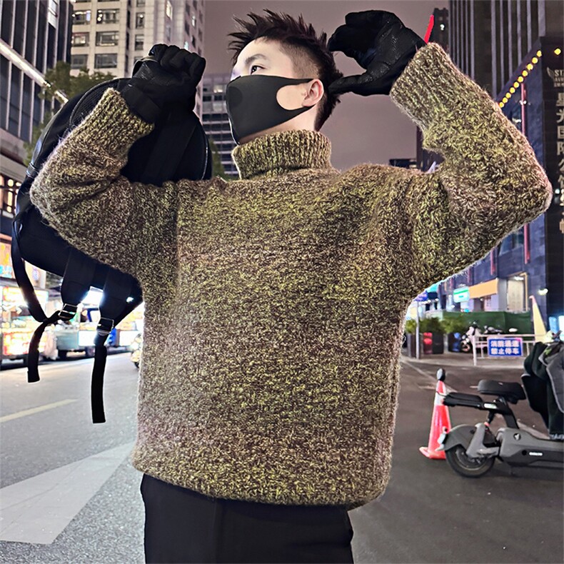 LV306/P98控138冬季慵懒可翻高领渐变复古针织衫套头毛衣深灰首1,男装针织衫/毛衣,星座305B