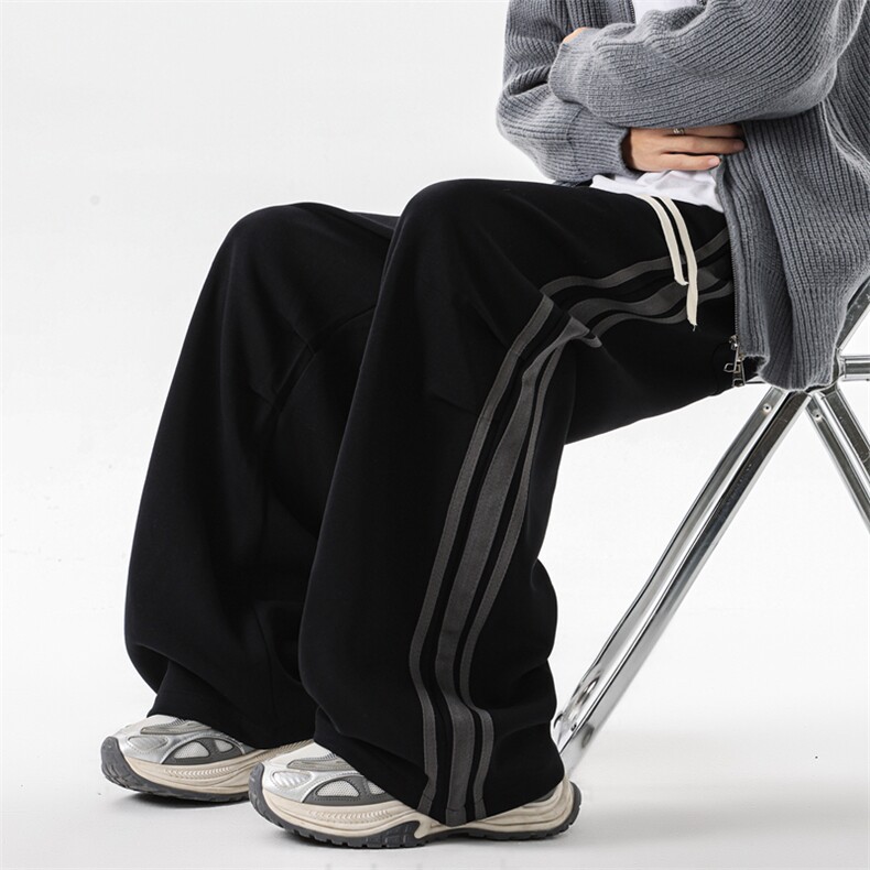 8XL-M美式复古三条杠休闲裤子加绒特大码阔腿卫裤KZ1935P60加绒70，男装休闲裤，电商B238