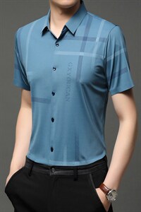 2023夏季新款男士短袖衬衫男薄款翻领上衣中年男士商务休闲衬衣潮,男装衬衫,电商B212（原钱塘6029）