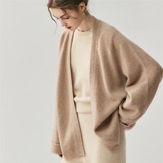 超好看慵懒风软糯山羊绒开衫女宽松披肩针织毛衣新款蝙蝠袖灰外套，女装羊绒衫，绒创羊绒