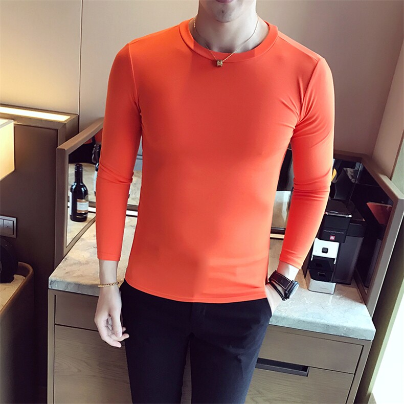 t508-p352023长袖T恤男秋季百搭纯色修身圆领内搭打底衫男,男装T恤,电商D303