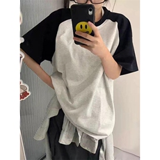 抖音得物高品质二开240克宽松纯棉美式潮牌插肩袖拼接短袖T恤，男装T恤，电商A486-1