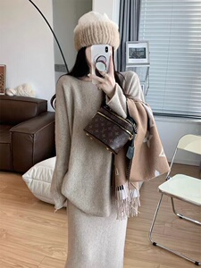 秋冬新款女一字领宽松百搭慵懒风毛衣宽松时尚针织打底图片