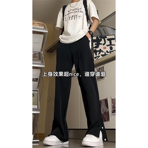 小众排扣设计休闲西裤男潮流宽松直筒垂感百搭长裤A400P55控78图片
