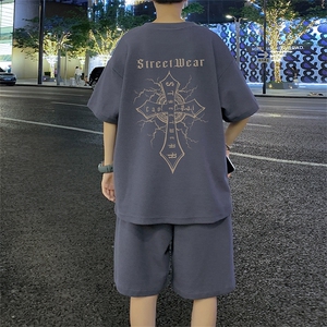 ！2024夏季新款男士华夫格短袖T恤套装学生一套HTZ32P55