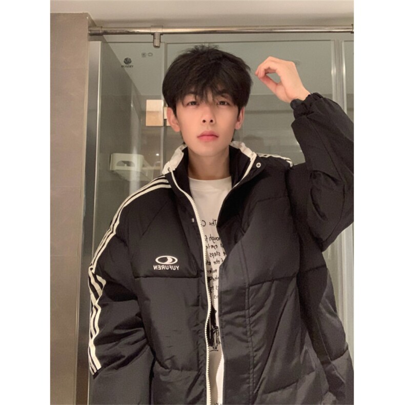 A453-P88 三杠拼色棉服外套立领棉衣冬季百搭男女宽松保暖厚外套图片